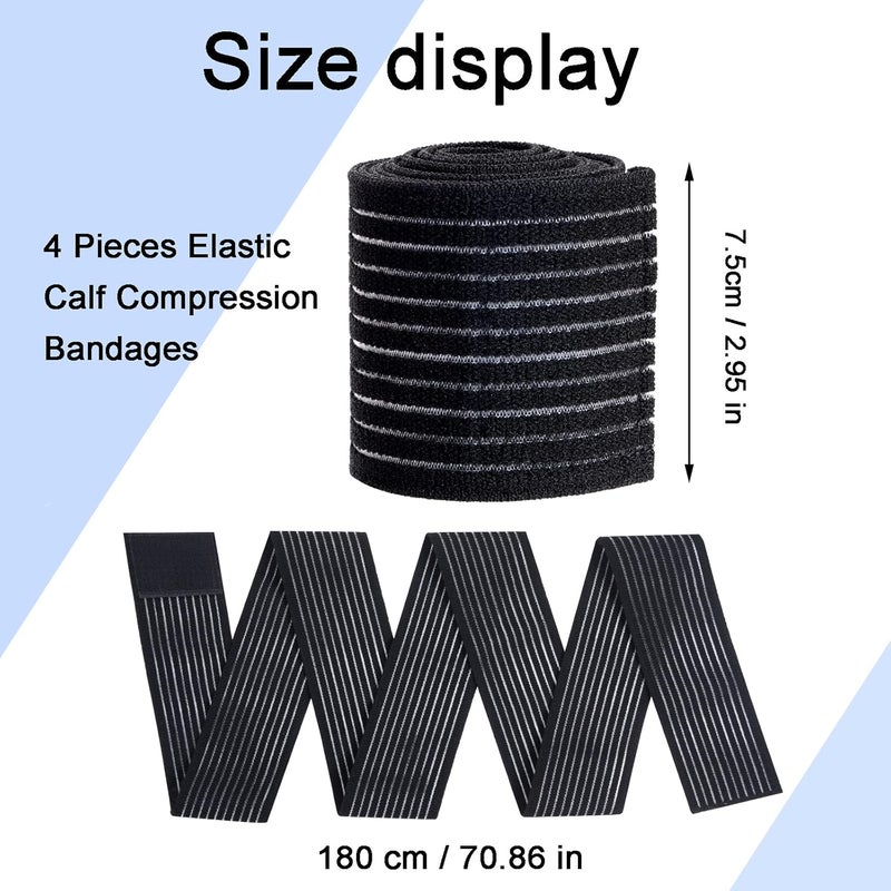 Rbenxia 4 Pieces of Black Elastic Calf Compression Bandage Adjustable Leg Compression Sleeve Knee Wraps Brace Support Bands for Stabilising Ligament, Joint Pain, Sport (180 cm) - Image 2